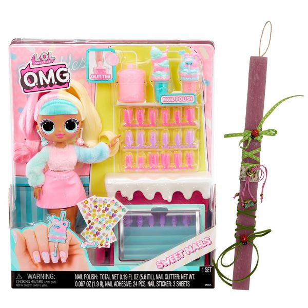 L.O.L. SURPRISE OMG NAILS STUDIO SWEET NAILS™ DOLL CANDYLICIOUS WITH SCRATHCED SCENTED CANLDE WITH BRACHELET