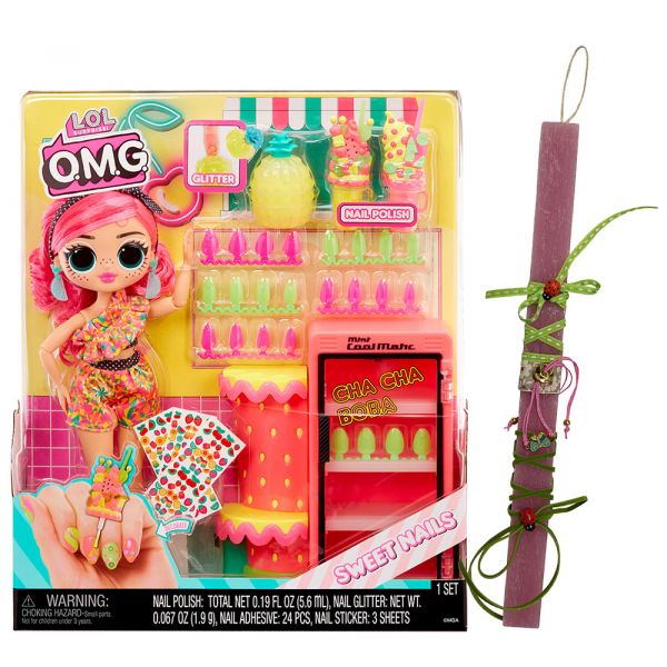 L.O.L. SURPRISE OMG NAILS STUDIO SWEET NAILS™ DOLL PINKY POPS WITH SCRATHCED SCENTED CANLDE WITH BRACHELET
