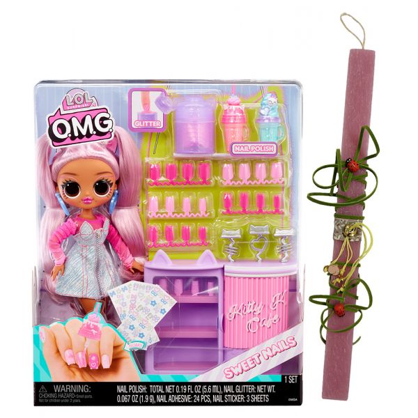 L.O.L. SURPRISE OMG NAILS STUDIO SWEET NAILS™ DOLL KITTY K CAFÉ  WITH SCRATHCED SCENTED CANLDE WITH BRACHELET